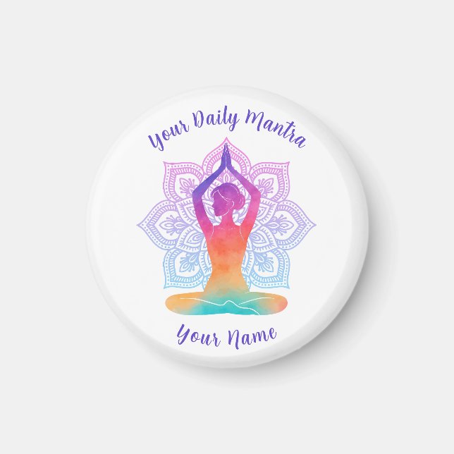 Íman Ímã de Ioga Personalizado com Nome e Mantra (Frente)