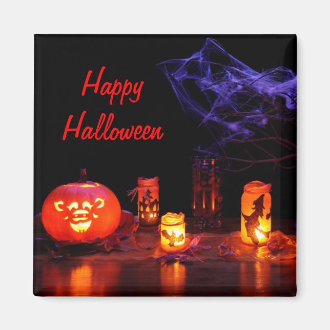 Íman Ímã de Jack-O-Lantern e Velas (Frente)