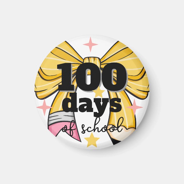 Íman Ímã de Lápis Amarelo com Laço de 100 Dias de Escol (Frente)