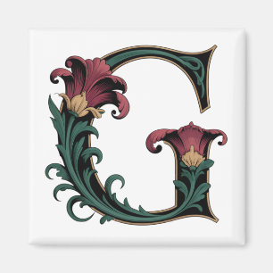 Íman Ímã de Letra G Vermelha e Verde Art Nouveau