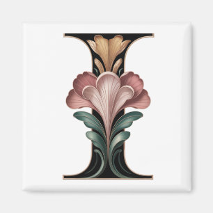 Íman Ímã de Letra I Floral Rosa e Verde Art Nouveau