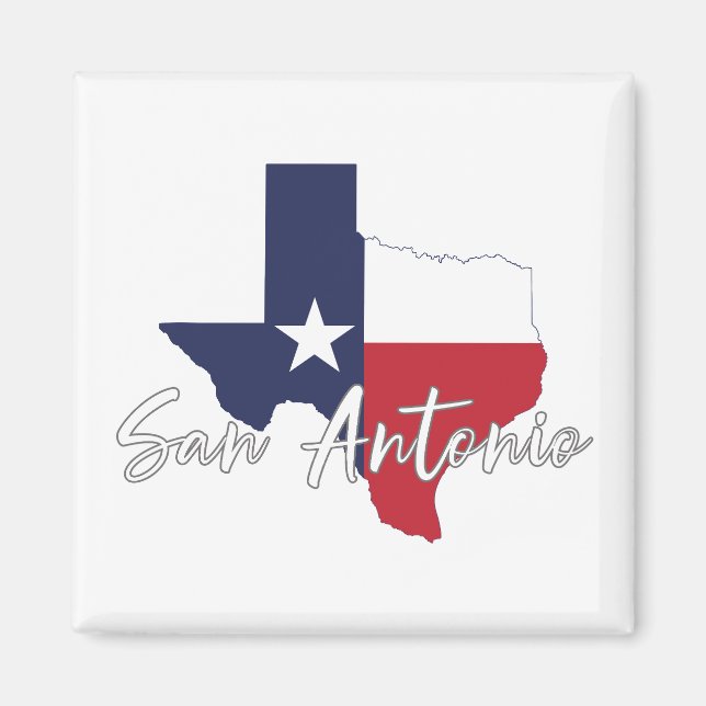 Íman Ímã de Mapa da Bandeira de San Antonio, Texas (Frente)