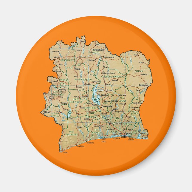 Íman Ímã de Mapa da Costa do Marfim (Frente)