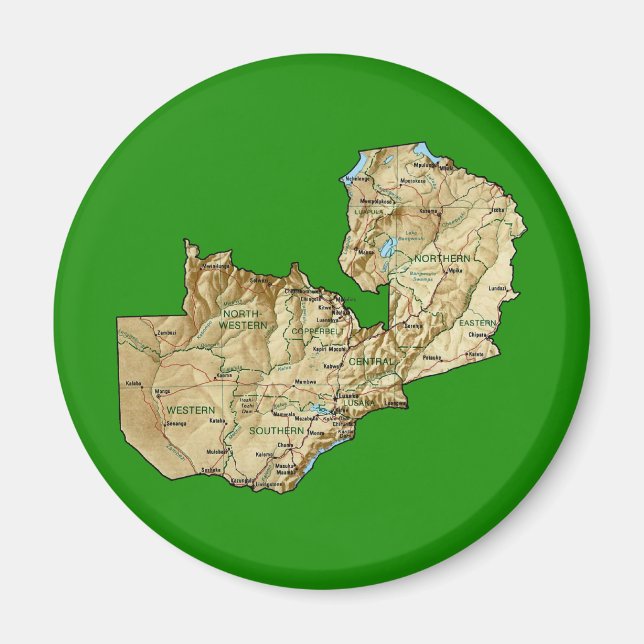 Íman Ímã de Mapa da Zâmbia (Frente)