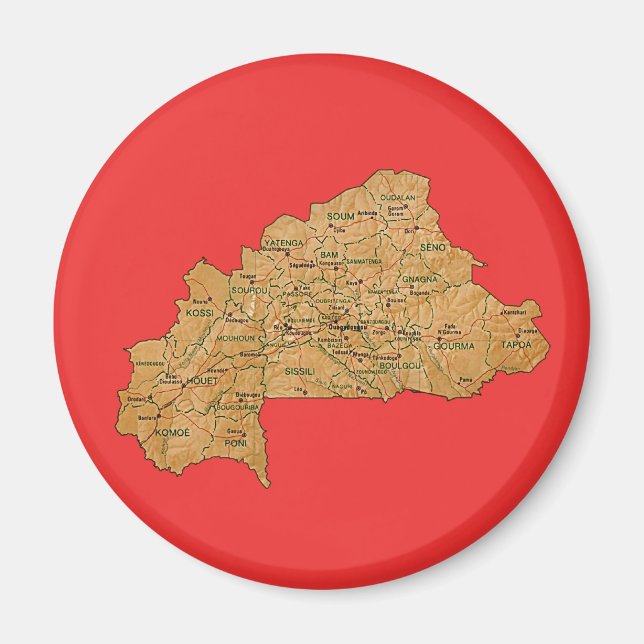 Íman Ímã de Mapa de Burkina Faso (Frente)
