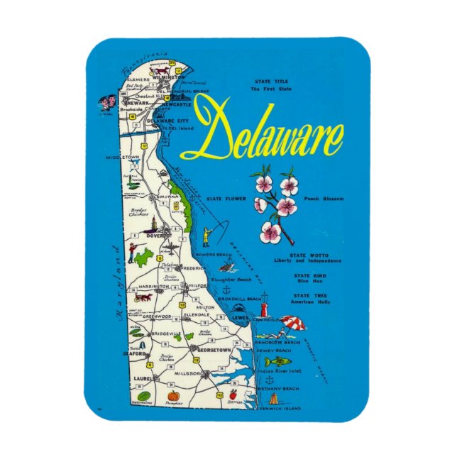 Íman Ímã de Mapa de Delaware Muito Azul (Vertical)