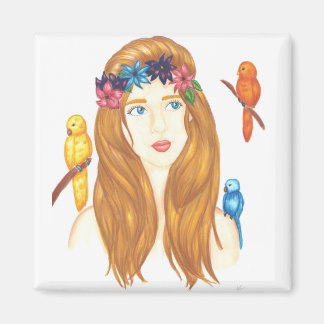 Íman Ímã de Menina com Pássaro - 2 cm Quadrado