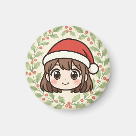 Íman Ímã de Menina de Anime Kawaii de Natal