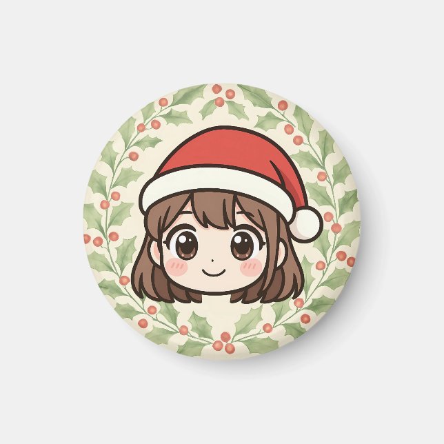 Íman Ímã de Menina de Anime Kawaii de Natal (Frente)