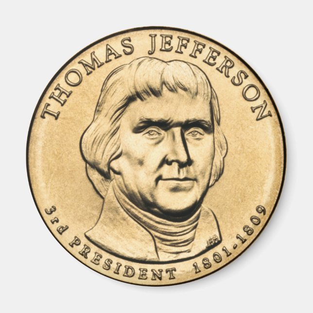 Íman Ímã de Moeda Presidencial de $1 Thomas Jefferson (Frente)