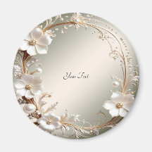 Ímã de Moldura Floral Branca Ornamentada