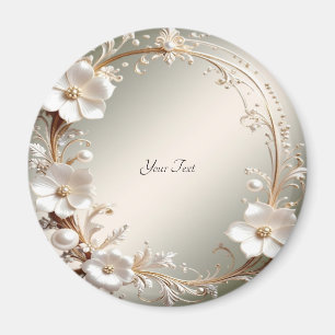 Íman Ímã de Moldura Floral Branca Ornamentada