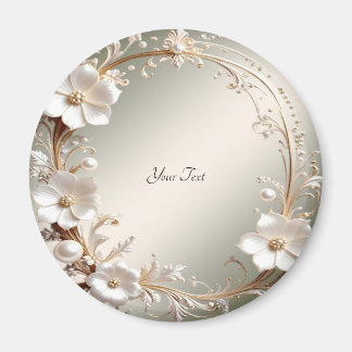 Íman Ímã de Moldura Floral Branca Ornamentada