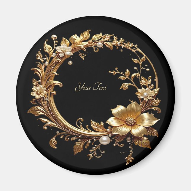 Íman Ímã de Moldura Ornamentada Floral Dourada (Frente)