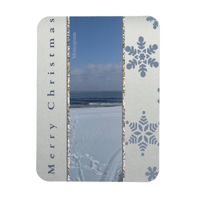 Íman Ímã de Monograma com Flocos de Neve de Natal Feliz (Vertical)