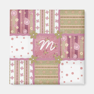 Íman Ímã de Monograma de Remendo de Colcha Shabby Chic