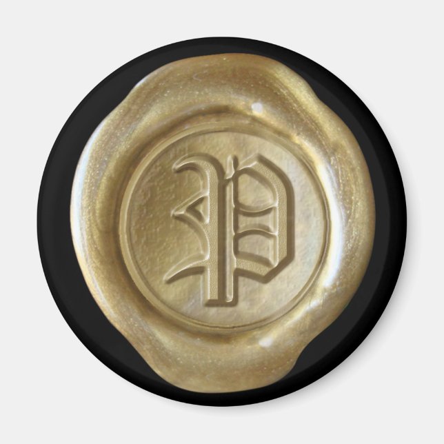 Íman Ímã de Monograma de Selo de Cera - Dourado - Inglê (Frente)