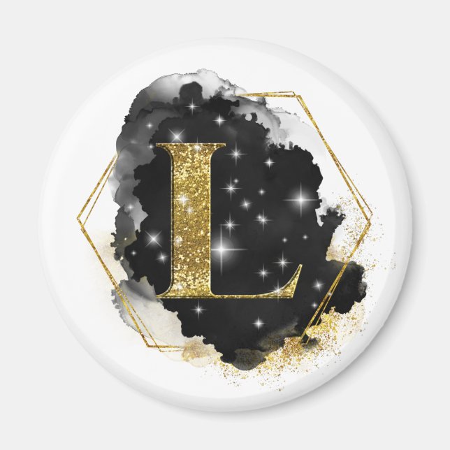 Íman Ímã de Monograma Glam Gold Glitter L (Frente)
