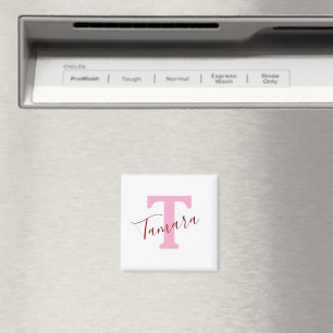 Íman Ímã de Monograma Rosa Nome Personalizado