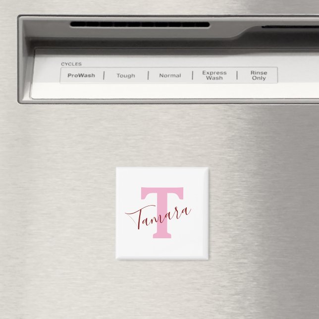 Íman Ímã de Monograma Rosa | Nome Personalizado (In Situ (Dishwasher))