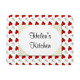 Íman Ímã de Morango Vermelho e Flor Retro Personalizado
