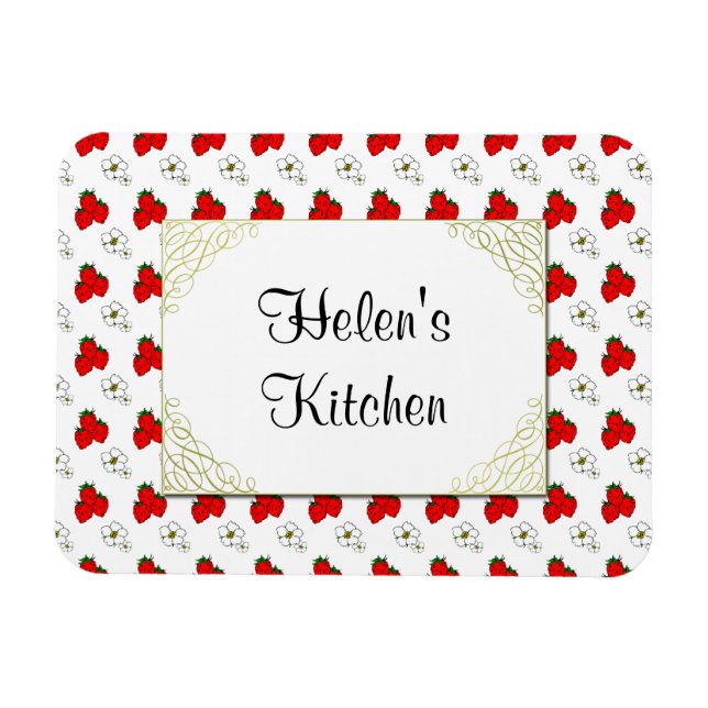 Íman Ímã de Morango Vermelho e Flor Retro Personalizado (Horizontal)