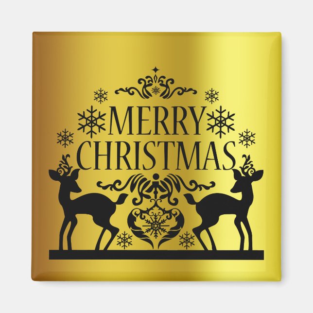 Íman Ímã de Natal Alegre Preto Dourado Falso (Frente)