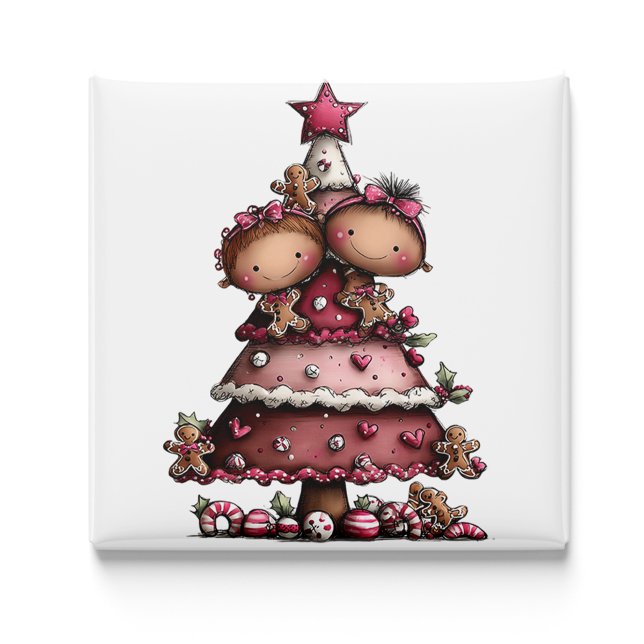 Íman Ímã de Natal Árvore Rosa Menina Caprichosa (Whimsical Little Girl Christmas Tree Magnet by PiggyPrint Sticker.)