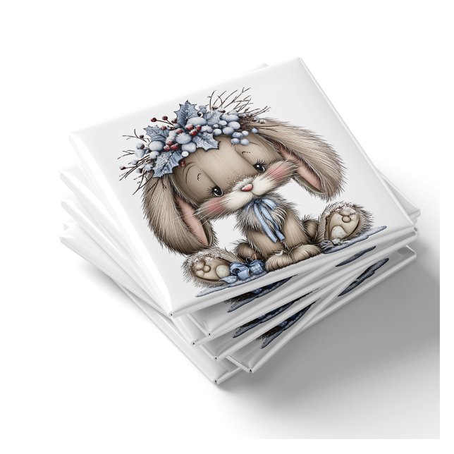 Íman Ímã de Natal Azul de Coelho Caprichoso (Whimsical Bunny Blue Christmas Magnet by PiggyPrint Sticker. by PiggyPrint Sticker. )