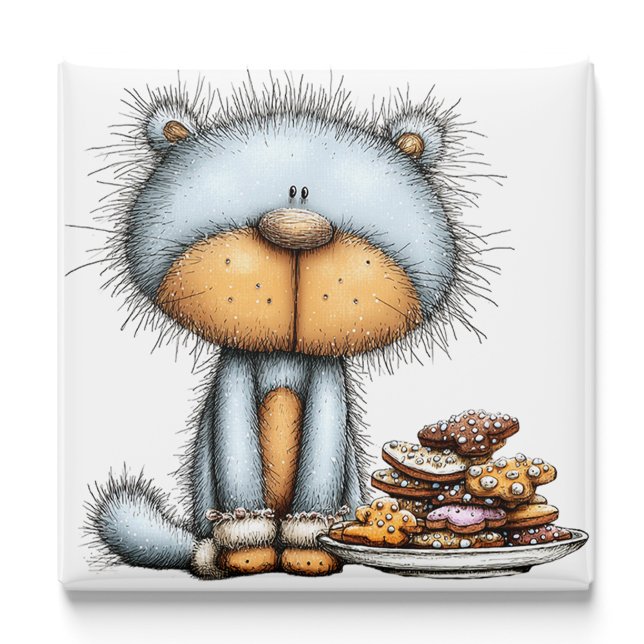 Íman Ímã de Natal Blue Cat Cookies (Blue Cat Cookies Christmas Magnet by PiggyPrint Stickers.)