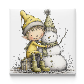 Íman Ímã de Natal Boneco de Neve Elfo Amarelo