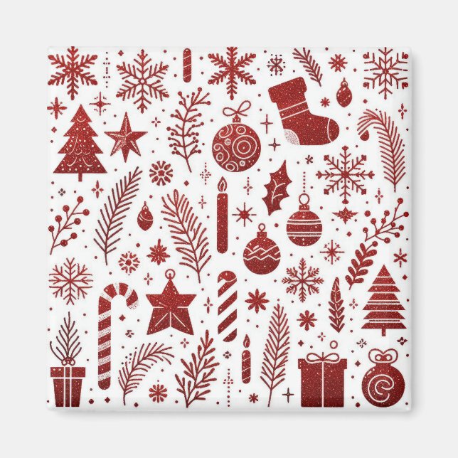 Íman Ímã de Natal Branco Vermelho (Frente)