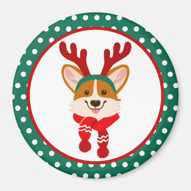 Íman Ímã de Natal Cachorro Corgi (Frente)