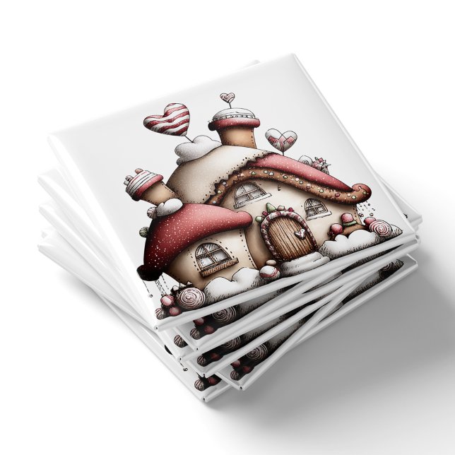 Íman Ímã de Natal Casa de Campo Coração Rosa (Pink Heart Cottage Christmas Magnet by PiggyPrint Stickers. )