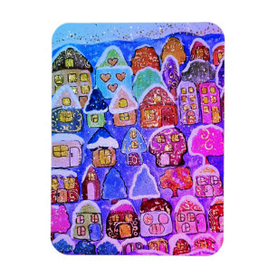 Íman Ímã de Natal de Arte Popular de Aldeia de Inverno