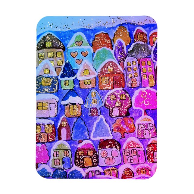Íman Ímã de Natal de Arte Popular de Aldeia de Inverno  (Vertical)
