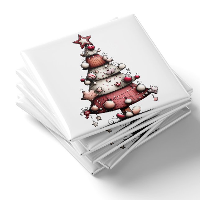 Íman Ímã de Natal de Árvore Estrela Rosa Caprichosa (Whimsical Pink Star Tree Christmas Magnet PiggyPrint Stickers)