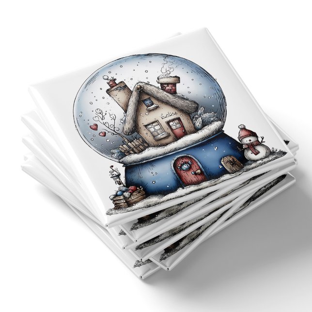 Íman Ímã de Natal de Bola de Neve Azul Caprichosa (Whimsical Blue Snow Globe Christmas Magnet by PiggyPrint Sticker. )