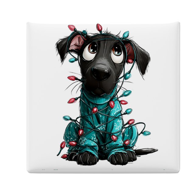 Íman Ímã de Natal de Cachorro Preto Caprichoso (Whimsical Black Dog Christmas Magnet by PiggyPrint Stickers)