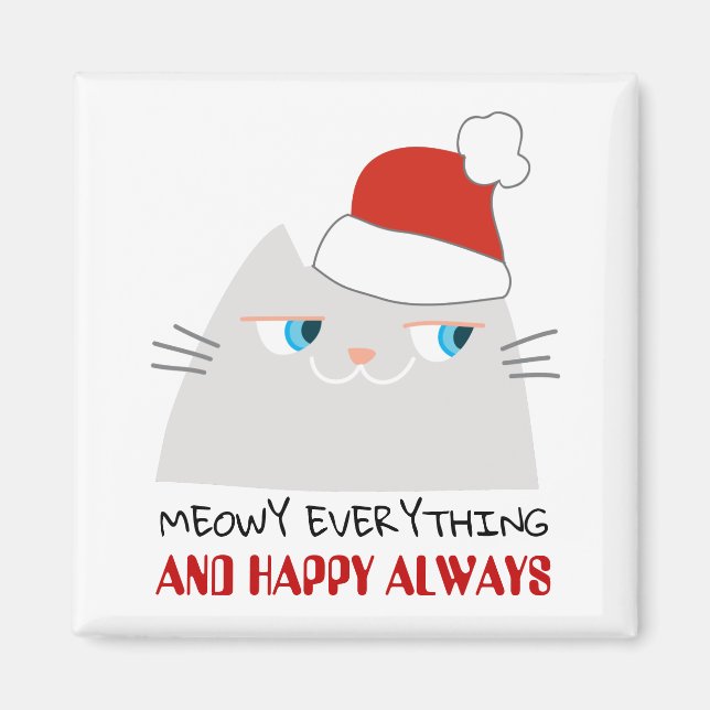 Íman Ímã de Natal de Gato Engraçado Presente Meowy Fofo (Frente)