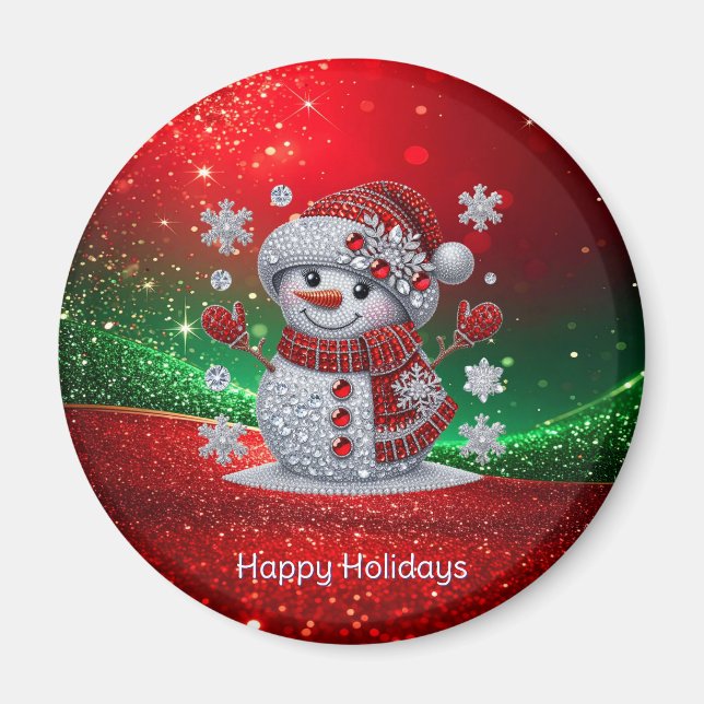 Íman Ímã de Natal de Homem de Neve com Rhinestones (Frente)