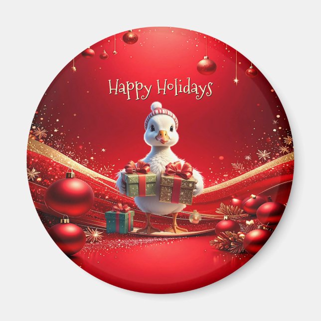 Íman Ímã de Natal de Pato Fofo das Festas de Fim de Ano (Frente)