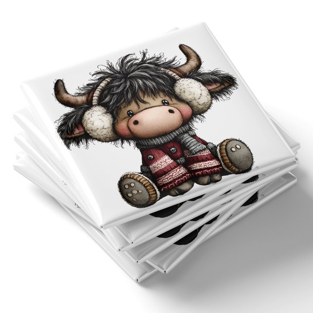 Íman Ímã de Natal de Vaca das Terras Altas Fofa (Cute Highland Cow Christmas Magnet by PiggyPrint Sticker.)