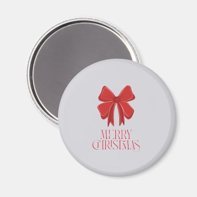 Íman Ímã de Natal Feliz | Acento de Fita Vermelha (Front/Back)