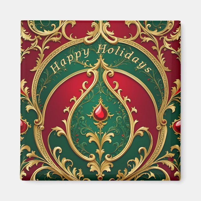 Íman Ímã de Natal Feriado Vermelho Verde Dourado (Frente)