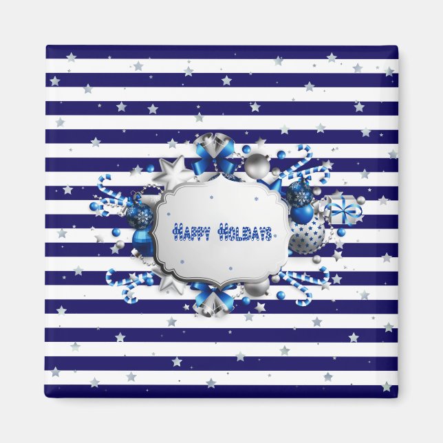 Íman Ímã de Natal Listrado Azul (Frente)
