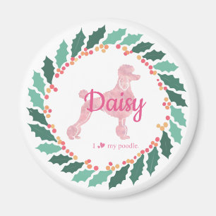Íman Ímã de Natal Silhueta de Poodle Rosa Personalizado
