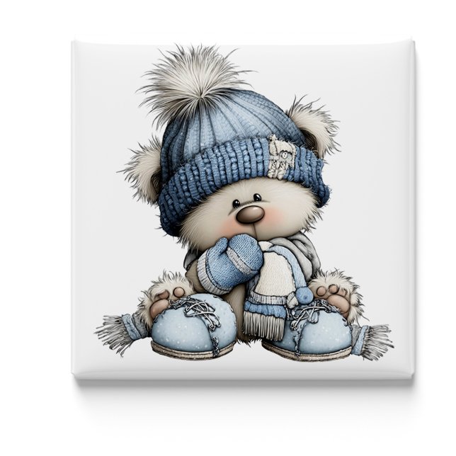 Íman Ímã de Natal Urso Azul Caprichoso (Whimsical Blue Bear Christmas Magnet by PiggyPrint Stickers.)