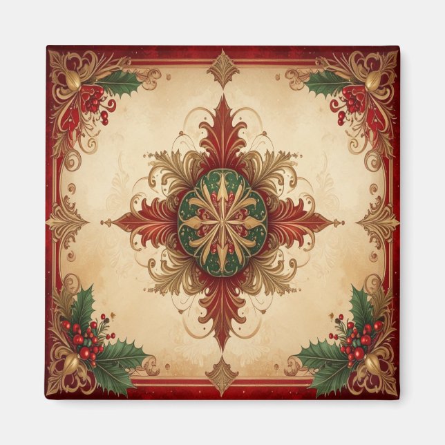 Íman Ímã de Natal Vermelho Decorativo de Férias (Frente)