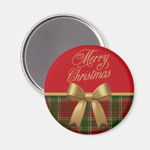 Íman Ímã de Natal Xadrez Elegante com Laço Dourado